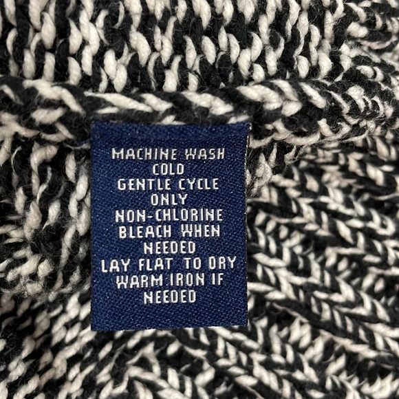 Chaps Sweater Asymmetrical Foldover Collar Turtleneck Black and White M - Picture 16 of 16